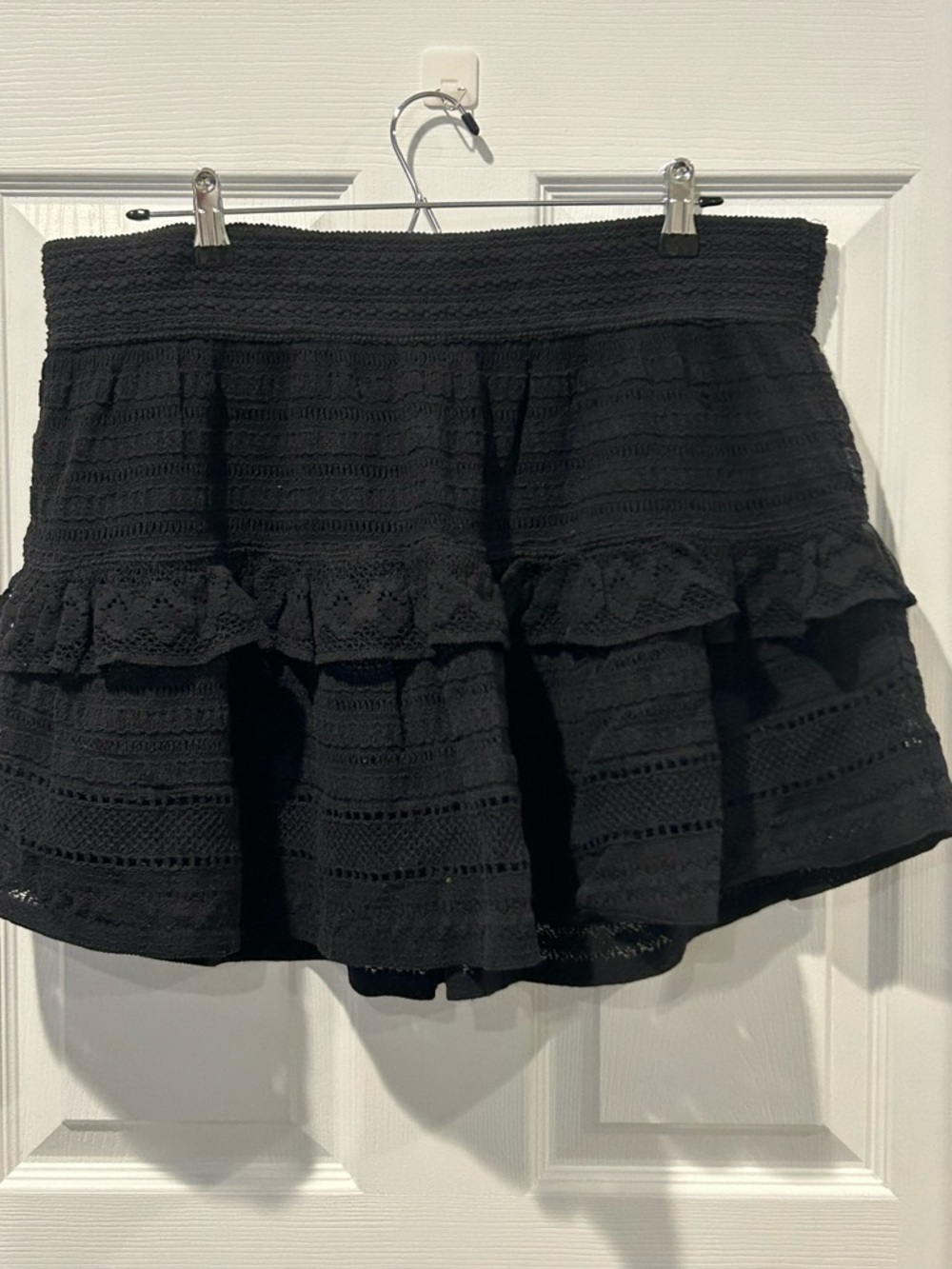 aerie Black Ruffled Eyelet Mini Skirt